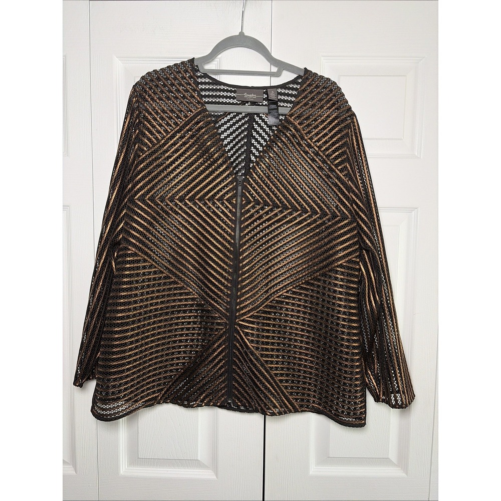 Chicos Travelers Collection Zip Front Mesh Jacket Womens Size 3 XL Bronze Black